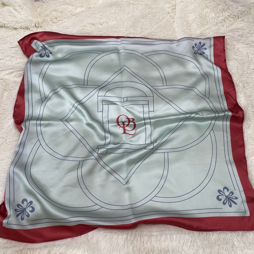 Scarves on Demand Silk‎ Scarf Womens Large Green Red Monogram Geometric Bandana